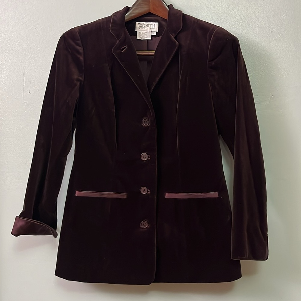W by WORTH Luxurious Dark Plum Velvet Modal and Cotton Blazer